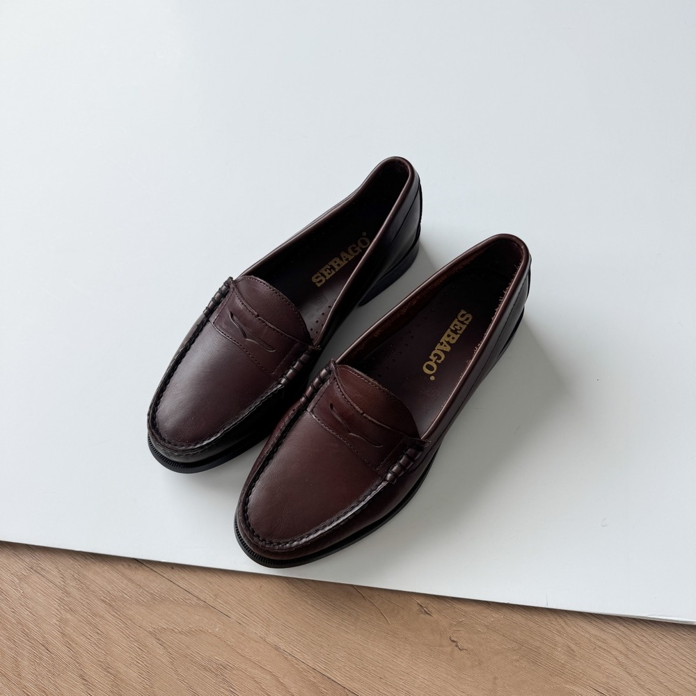 Sebago Leather Penny Loafers Dark Brown Classic Slip On Size 9 Preppy